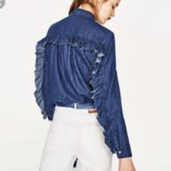 zara denim ruffle shirt